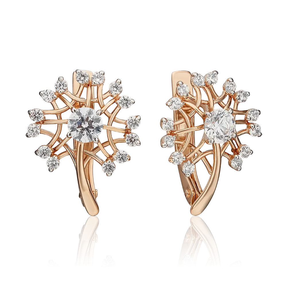 Серьги «Одуванчики» с английским замком из красного золота с фианитами 02-4552-00-501-1110-38