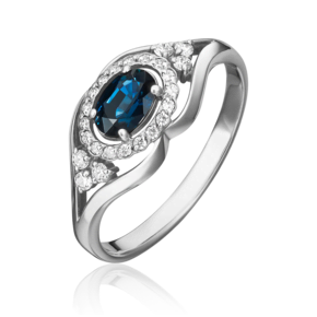 Кольцо из белого золота с сапфиром и бриллиантами
