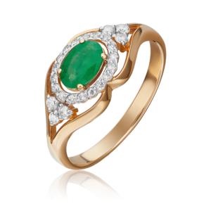 Кольцо из красного золота с изумрудом и бриллиантами