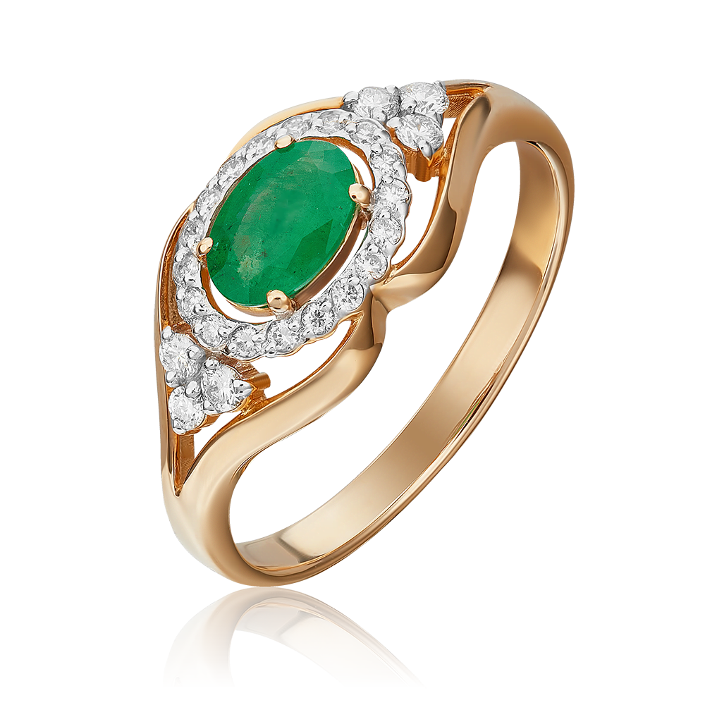 Кольцо из красного золота с изумрудом и бриллиантами 01-1307-00-106-1110-30