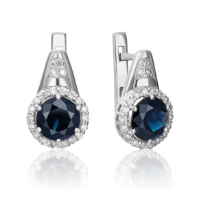 Серьги с английским замком из белого золота с сапфиром и бриллиантами 02-0710-00-105-1120-30