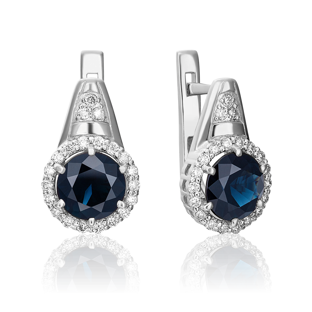 Серьги с английским замком из белого золота с сапфиром и бриллиантами 02-0710-00-105-1120-30