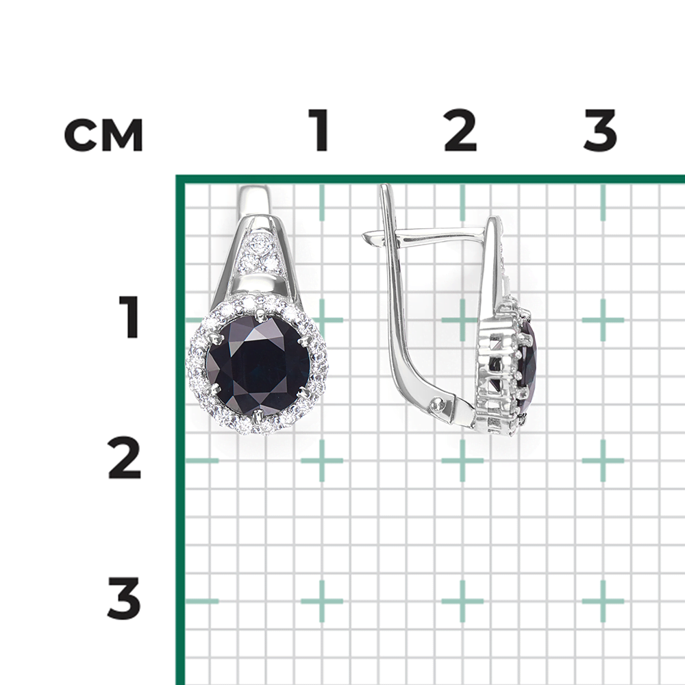 Серьги с английским замком из белого золота с сапфиром и бриллиантами 02-0710-00-105-1120-30
