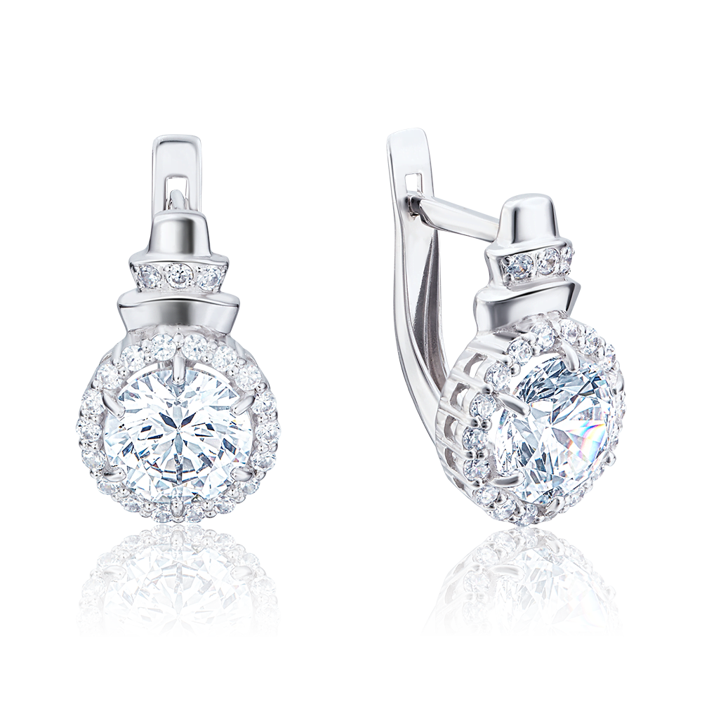Серьги с английским замком из белого золота с фианитами 02-3030-00-501-1120-38