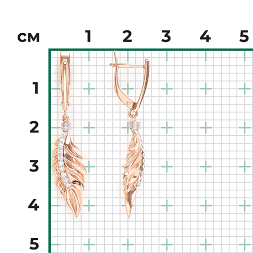 Серьги «Перья» с английским замком из комбинированного золота с фианитами 02-4344-00-401-1111-23