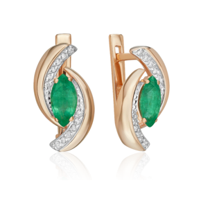 Серьги с английским замком из красного золота с изумрудом и бриллиантами 02-5235-00-106-1110