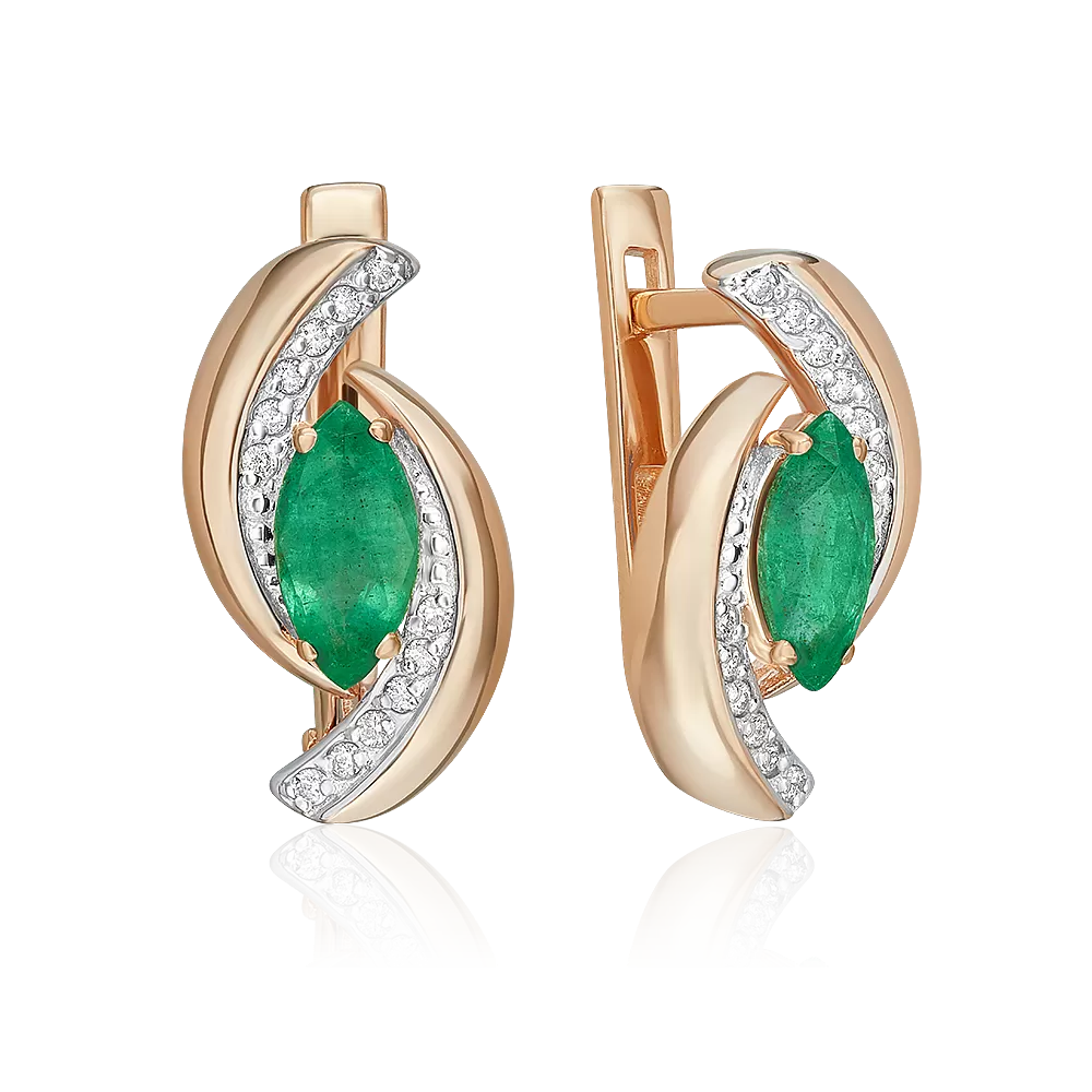 Серьги с английским замком из красного золота с изумрудом и бриллиантами 02-5235-00-106-1110
