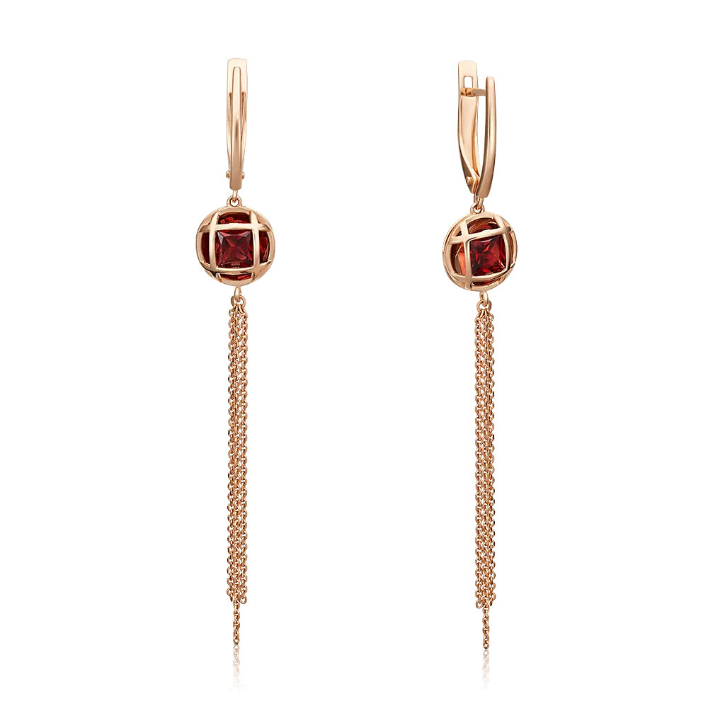 Серьги с английским замком из красного золота с гранатом 02-4505-00-204-1110-46