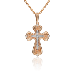 Православный крест из комбинированного золота с фианитами 03-3161-00-401-1111-48