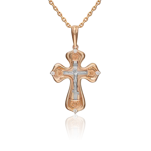 Православный крест из комбинированного золота с фианитами 03-3161-00-401-1111-48