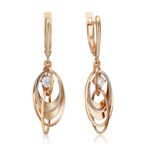 Серьги с английским замком из комбинированного золота с фианитом 02-4422-00-501-1111-38