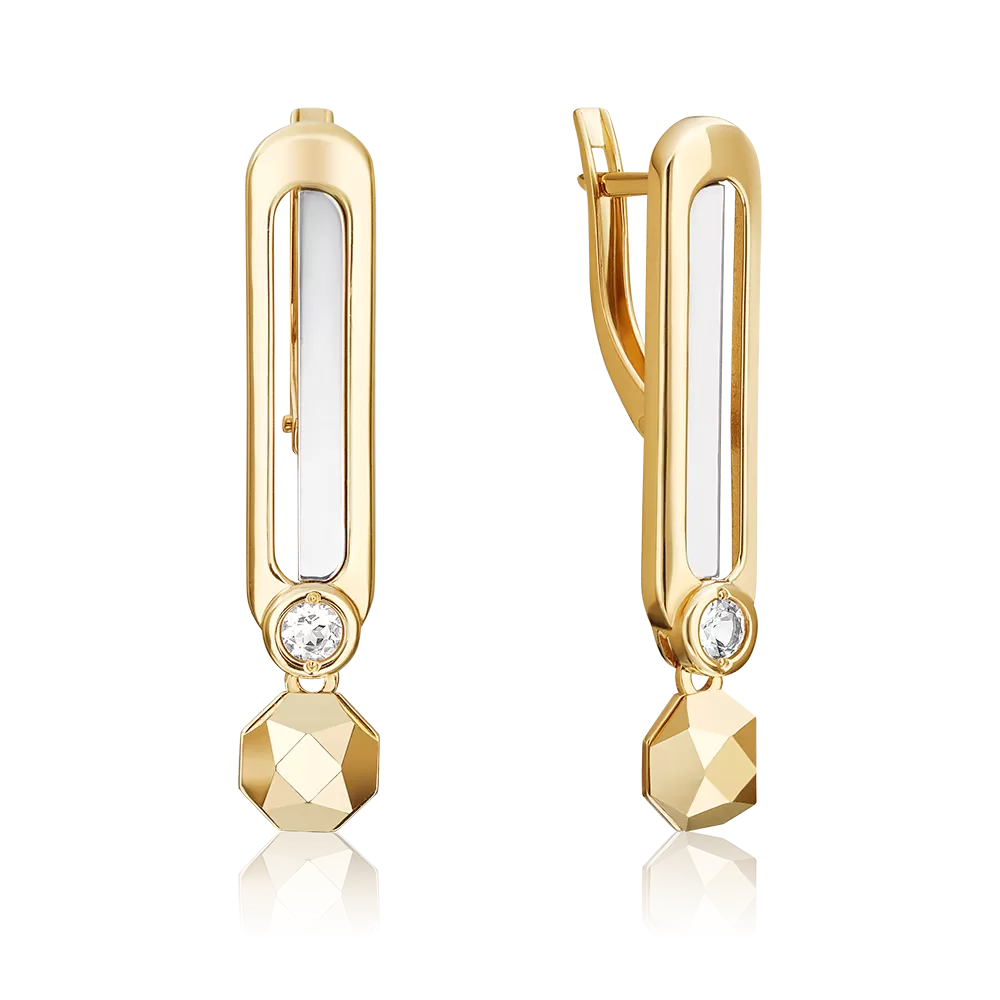 Серьги с английским замком из комбинированного золота с натуральным топазом white 02-5051-00-201-1121