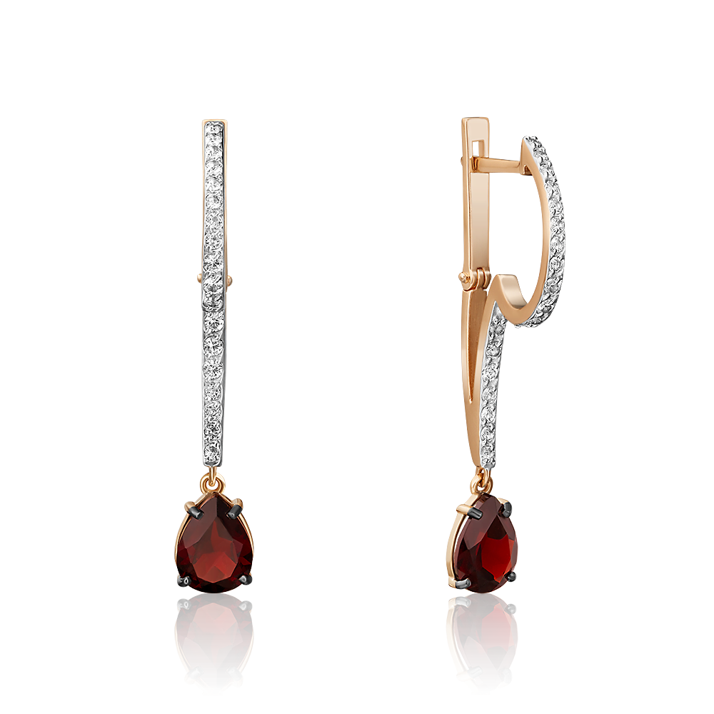 Серьги с английским замком из красного золота с гранатом и натуральными топазами white 02-4584-00-264-1110-57