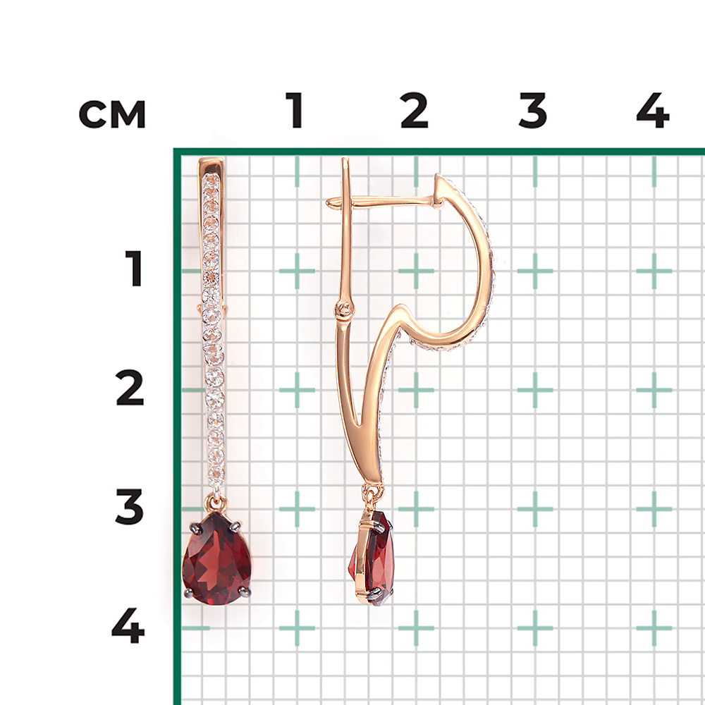Серьги с английским замком из красного золота с гранатом и натуральными топазами white 02-4584-00-264-1110-57