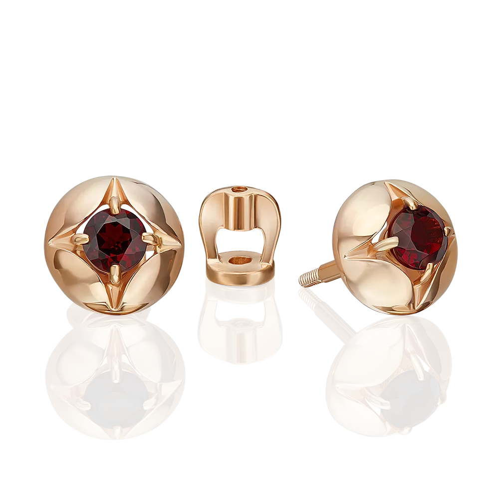Серьги-пусеты из красного золота с гранатом 02-5389-00-204-1110
