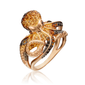 Кольцо «Осьминог» из красного золота с цитринами и кварцем дымчатым 01-5396-00-226-1110-57