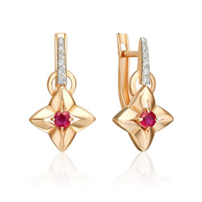 Серьги с английским замком из красного золота с рубином и бриллиантами 02-5494-00-107-1110