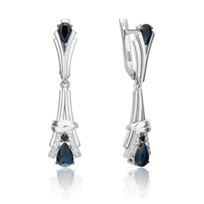 Серьги с английским замком из белого золота с сапфирами и бриллиантами