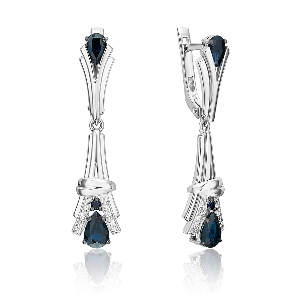 Серьги с английским замком из белого золота с сапфирами и бриллиантами 02-5219-00-105-1120