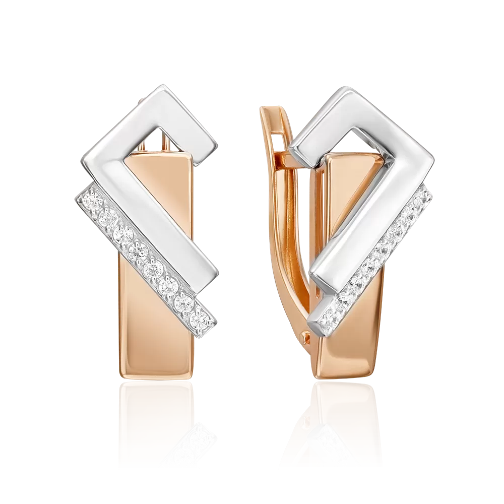 Серьги с английским замком из комбинированного золота с фианитами 02-5122-00-401-1111