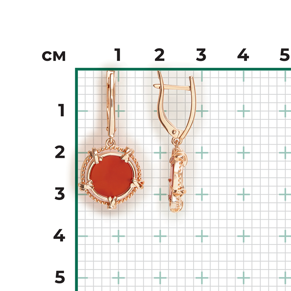 Серьги с английским замком из красного золота с сердоликом 02-5454-00-748-1110