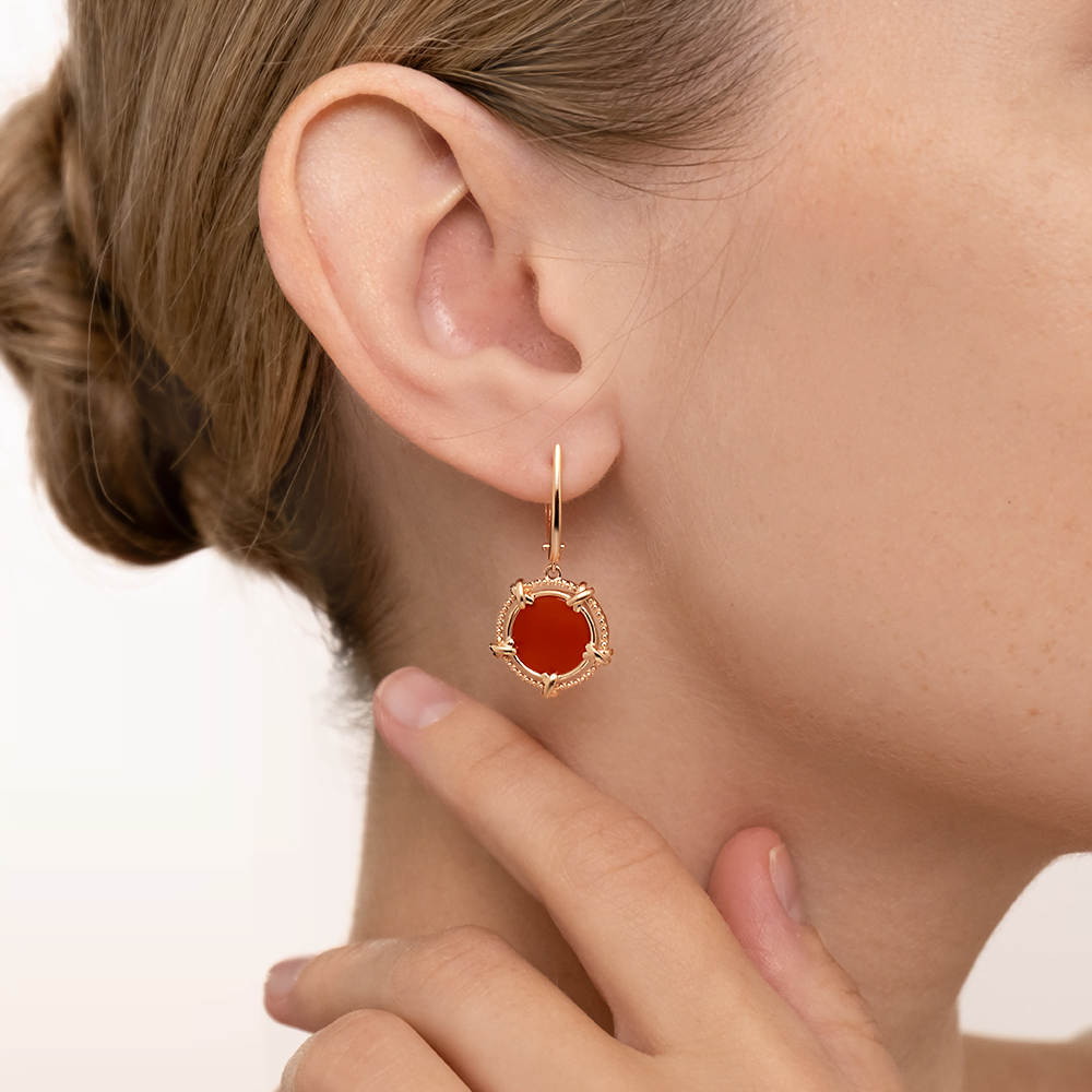 Серьги с английским замком из красного золота с сердоликом 02-5454-00-748-1110