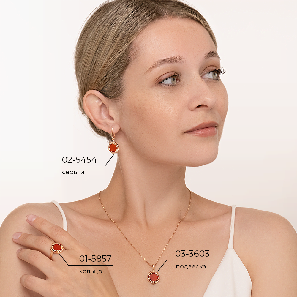 Серьги с английским замком из красного золота с сердоликом 02-5454-00-748-1110