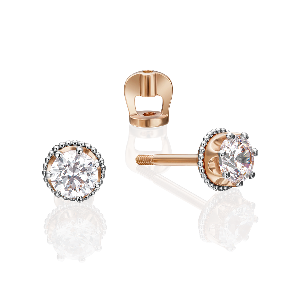 Серьги-пусеты из комбинированного золота с фианитом 02-4307-00-501-1111-38
