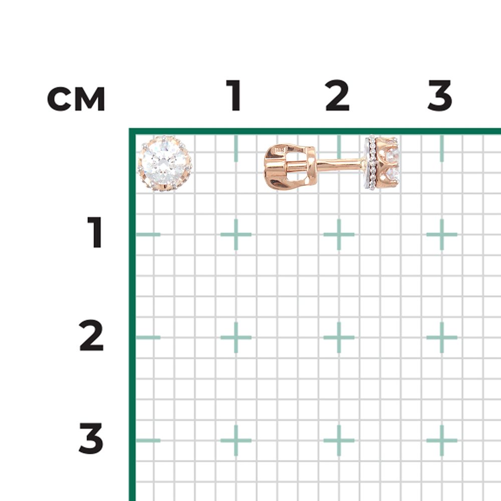 Серьги-пусеты из комбинированного золота с фианитом 02-4307-00-501-1111-38