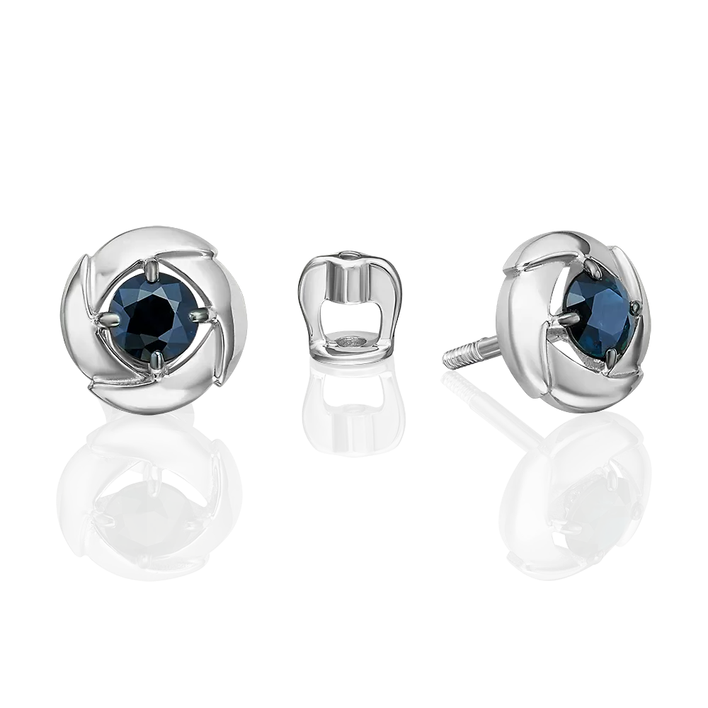 Серьги-пусеты из белого золота с сапфиром 02-5480-00-102-1120
