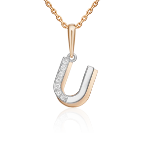 Подвеска «Буква U» из комбинированного золота с фианитами 03-3419-U-401-1111