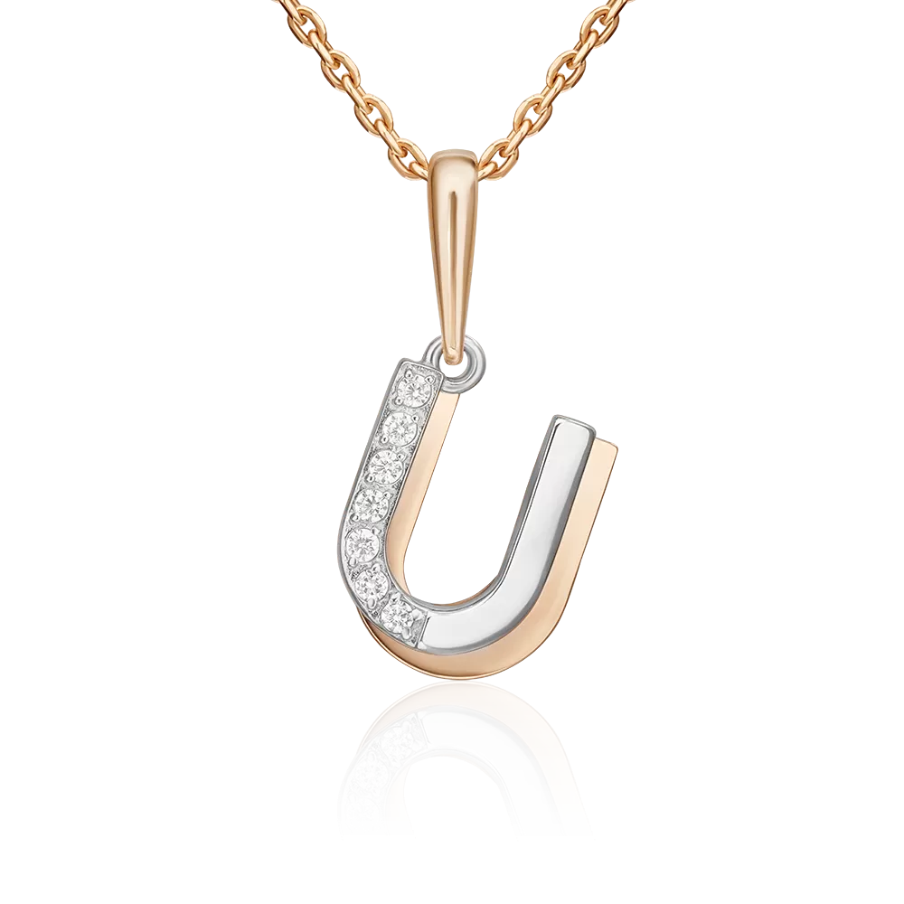 Подвеска «Буква U» из комбинированного золота с фианитами 03-3419-U-401-1111