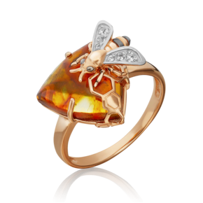Кольцо «Пчела на сотах» из красного золота с янтарём и натуральными топазами white 01-5456-00-733-1110