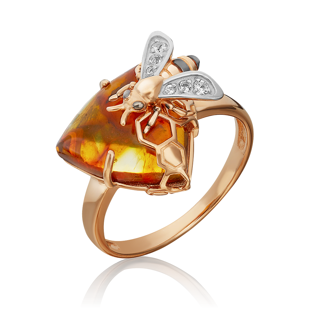 Кольцо «Пчела на сотах» из красного золота с янтарём и натуральными топазами white 01-5456-00-733-1110