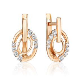 Серьги с английским замком из красного золота с фианитами 02-5577-00-401-1110