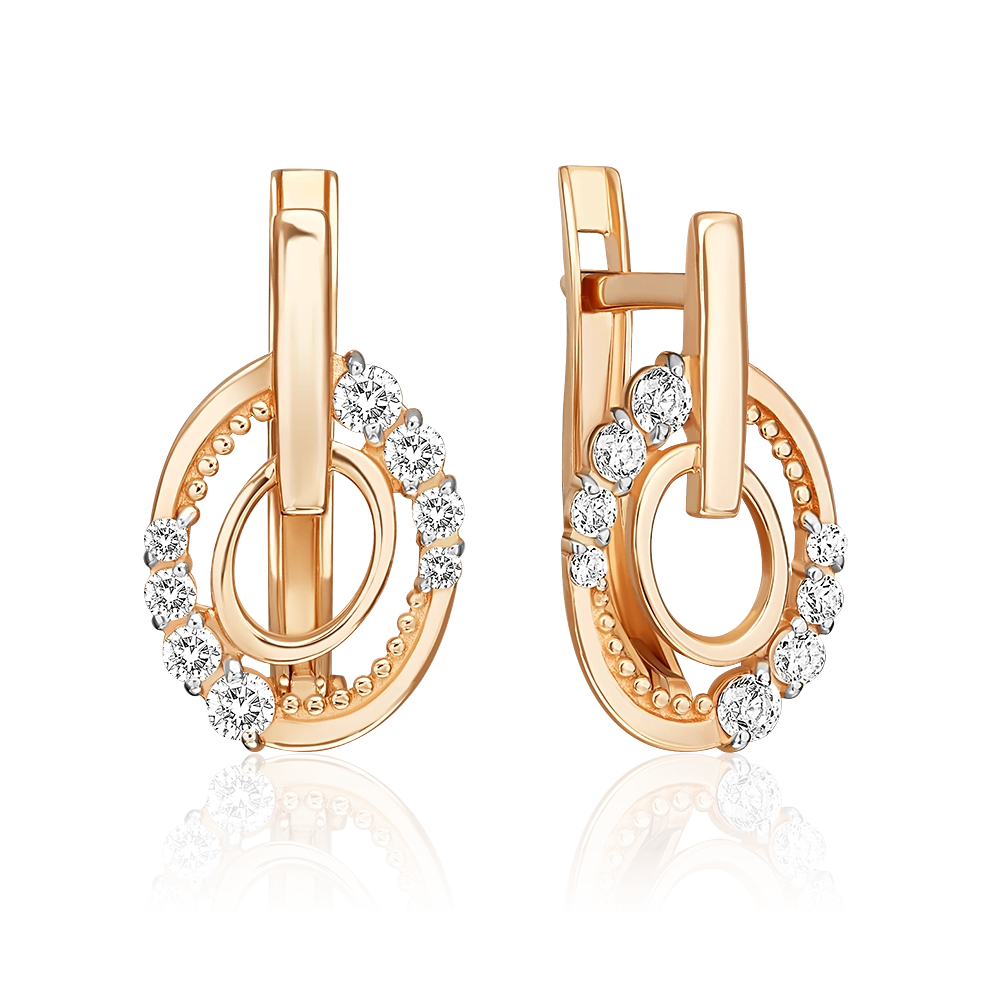 Серьги с английским замком из красного золота с фианитами 02-5577-00-401-1110