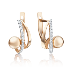 Серьги с английским замком из красного золота с фианитами 02-4029-00-401-1110-23