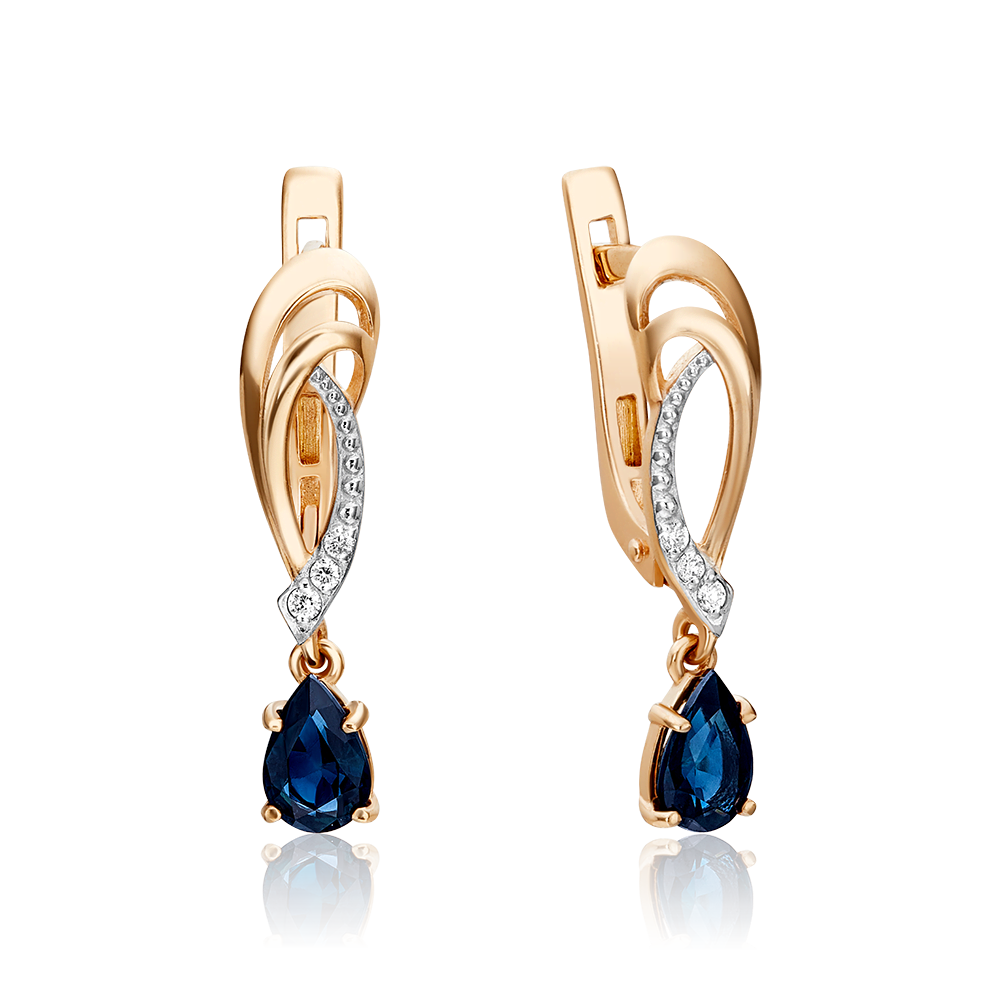 Серьги с английским замком из красного золота с сапфиром и бриллиантами 02-0874-00-105-1110-30