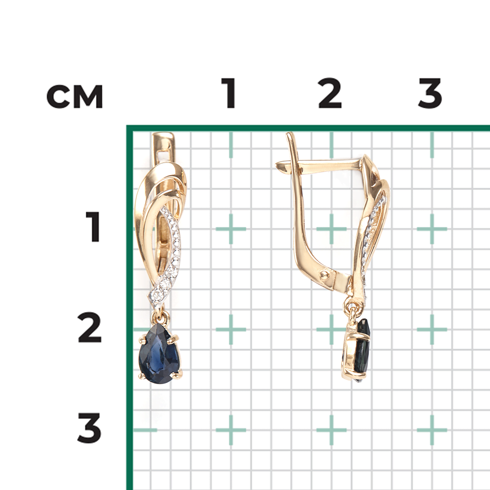 Серьги с английским замком из красного золота с сапфиром и бриллиантами 02-0874-00-105-1110-30