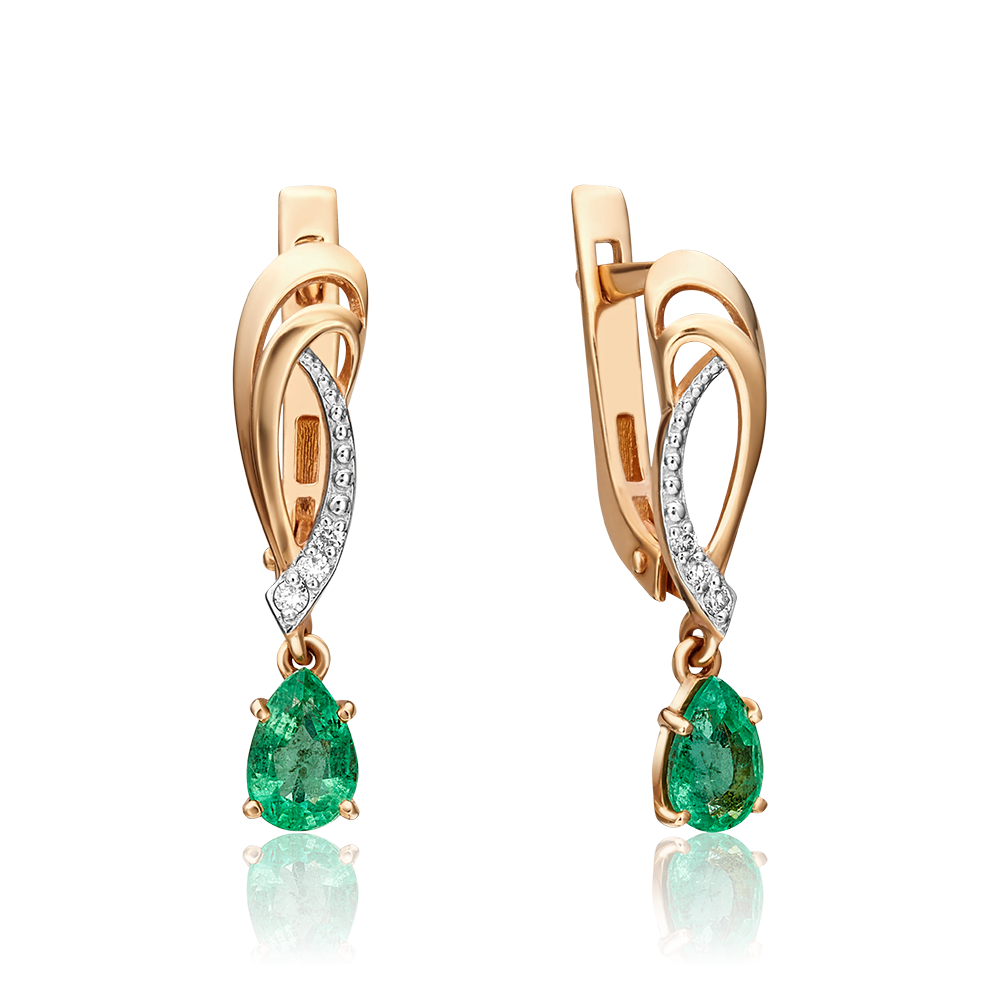 Серьги с английским замком из красного золота с изумрудом и бриллиантами 02-0874-00-106-1110-30