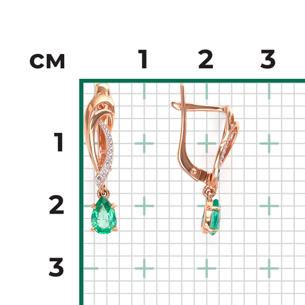Серьги с английским замком из красного золота с изумрудом и бриллиантами 02-0874-00-106-1110-30