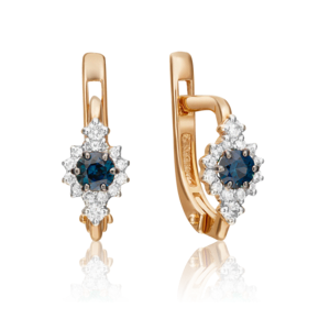 Серьги с английским замком из красного золота с сапфиром и бриллиантами 02-0875-00-105-1110-30