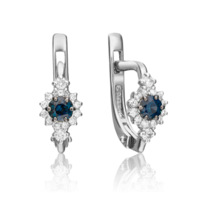 Серьги с английским замком из белого золота с сапфиром и бриллиантами 02-0875-00-105-1120-30