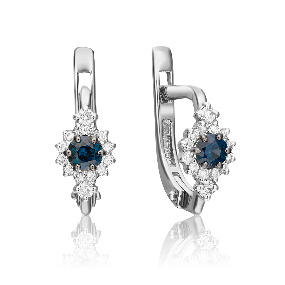 Серьги с английским замком из белого золота с сапфиром и бриллиантами 02-0875-00-105-1120-30