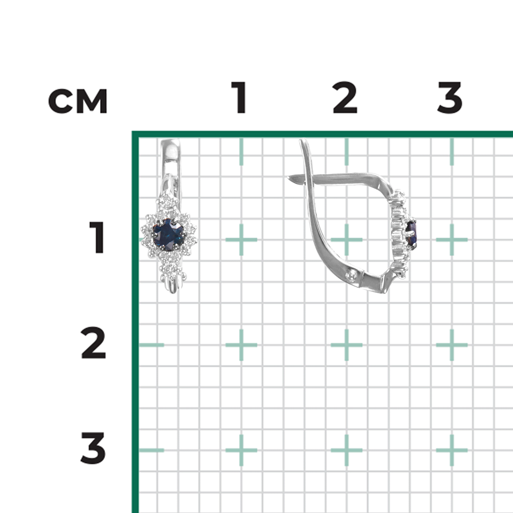 Серьги с английским замком из белого золота с сапфиром и бриллиантами 02-0875-00-105-1120-30