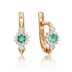 Серьги с английским замком из красного золота с изумрудом и бриллиантами 02-0875-00-106-1110-30