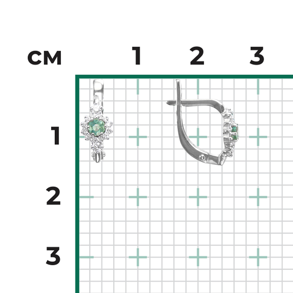 Серьги с английским замком из белого золота с изумрудом и бриллиантами 02-0875-00-106-1120-30