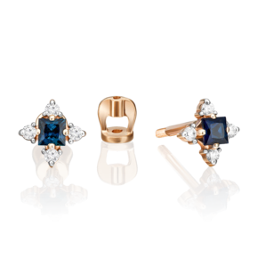 Серьги-пусеты из красного золота с сапфиром и бриллиантами 02-0876-00-105-1110-30