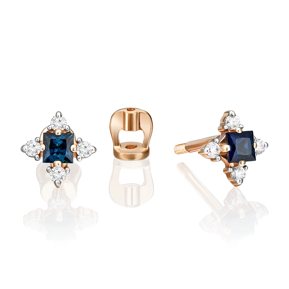 Серьги-пусеты из красного золота с сапфиром и бриллиантами 02-0876-00-105-1110-30
