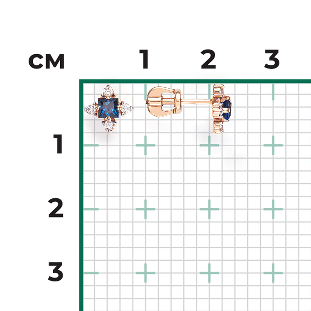 Серьги-пусеты из красного золота с сапфиром и бриллиантами 02-0876-00-105-1110-30